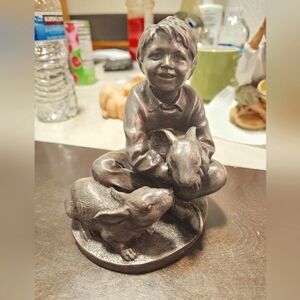 Bronze sculpture P.Parsons boy with rabbits